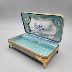 Vintage Jay Kel Precious Sterling Silver Jewelry Box, Footed Sage Green Case,